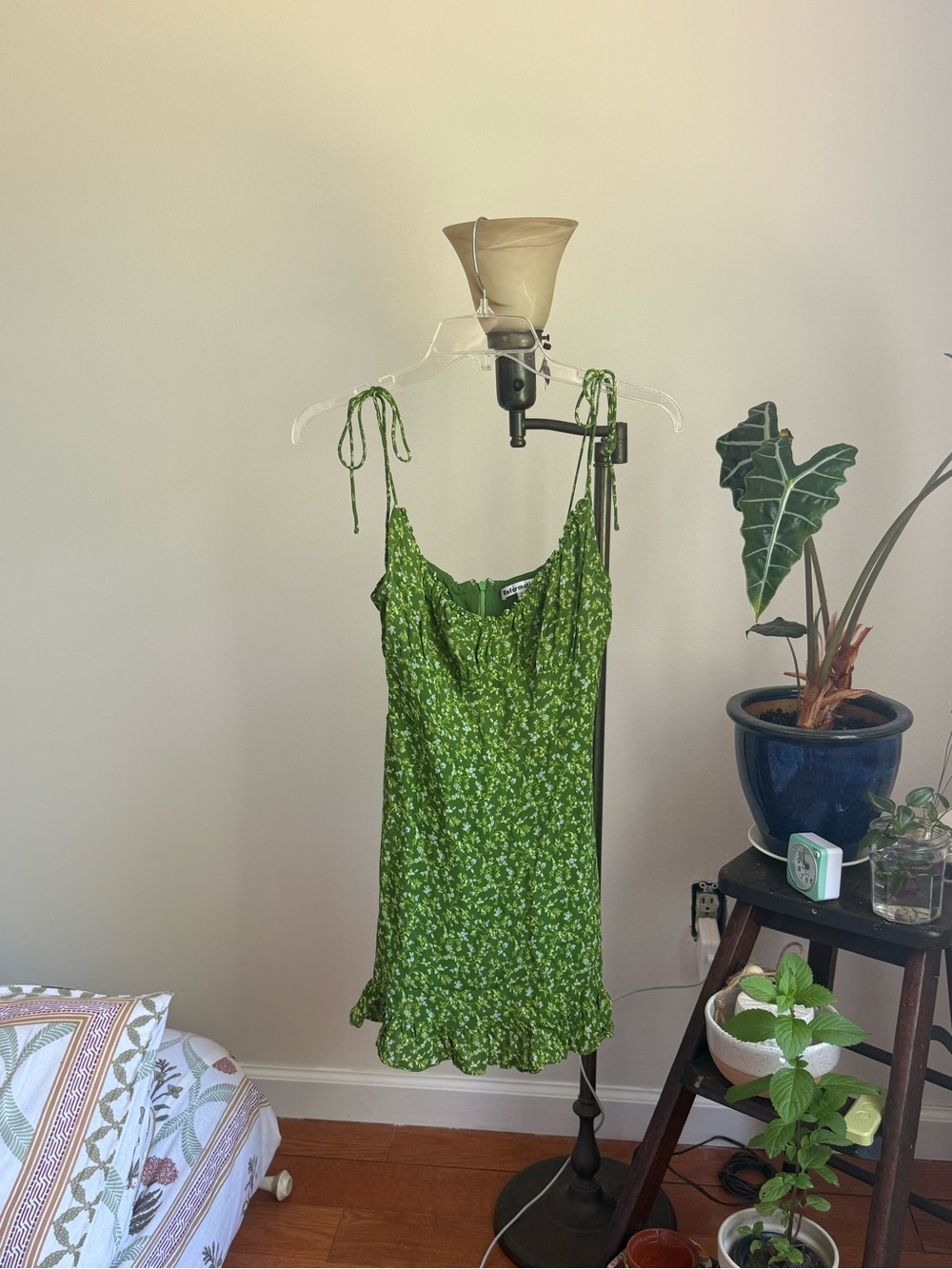 Reformation Green Floral Smocked Mini Dress